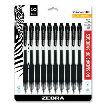 Zebra® Sarasa Dry Gel X20 Gel Pen, Retractable, Medium 0.7 Mm, Black Ink, Clear Barrel, 10-pack freeshipping - TVN Wholesale